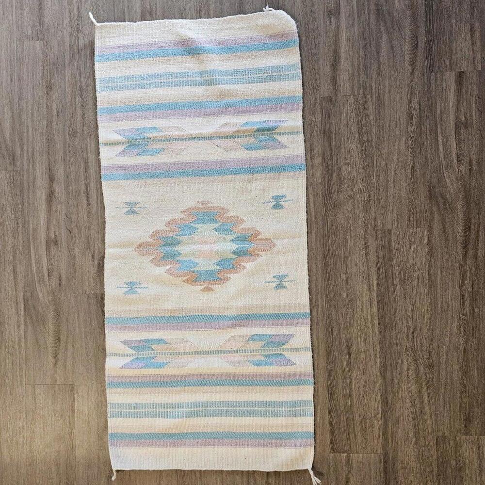 Vintage Southwest Made In Mexico Woven Rug Wall Hanging Tapestry 62"x28" - Picture 15 of 15